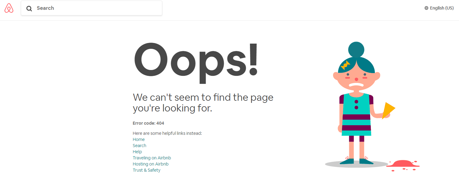 Airbnb w kreatywny sposób podeszło do projektu strony 404