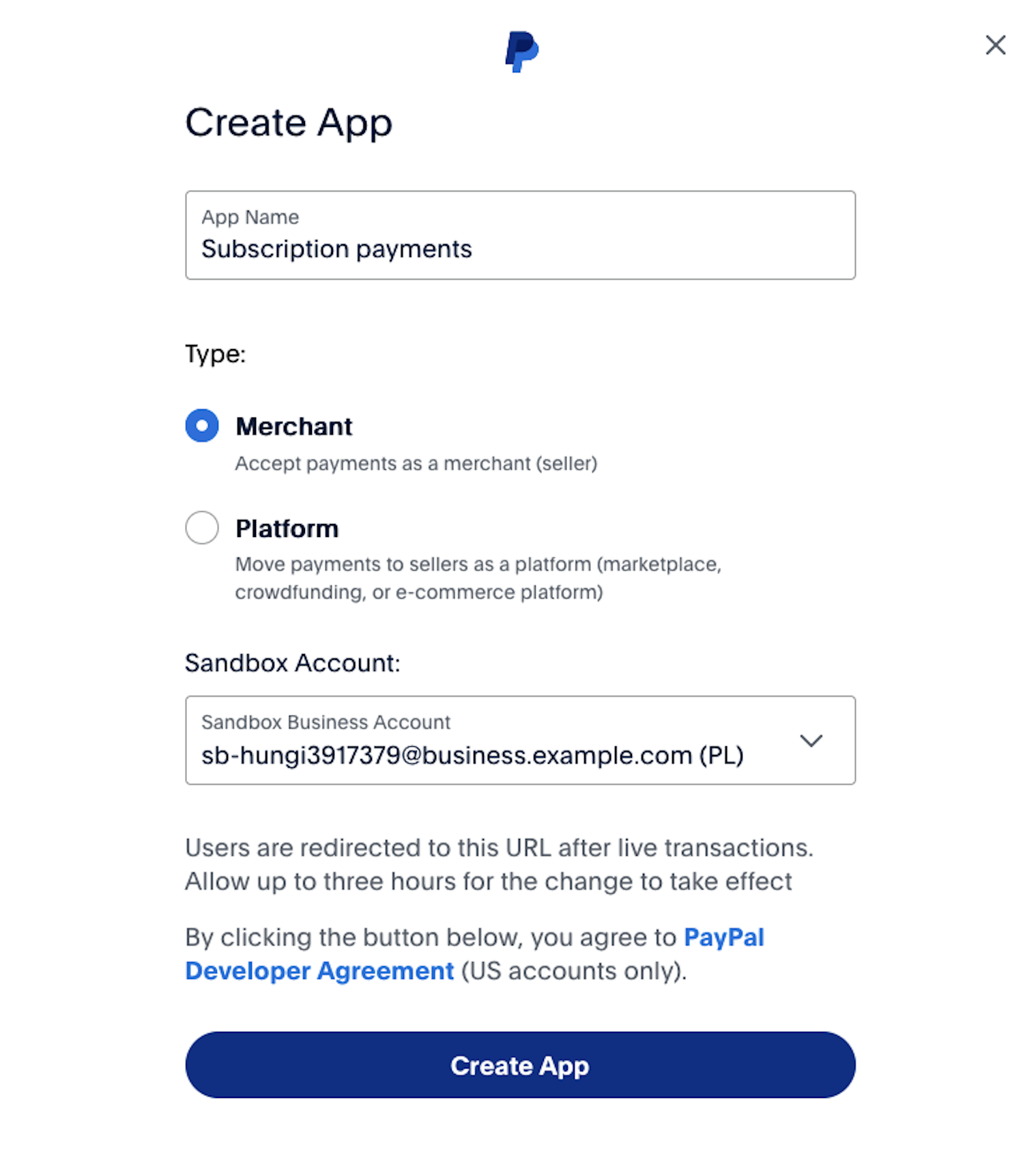 Na koncie PayPal można utworzyć nową aplikację dla sklepu internetowego lub platformy marketplace.