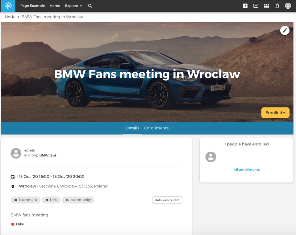 Strona wydarzenia Open Social z listą zapisów