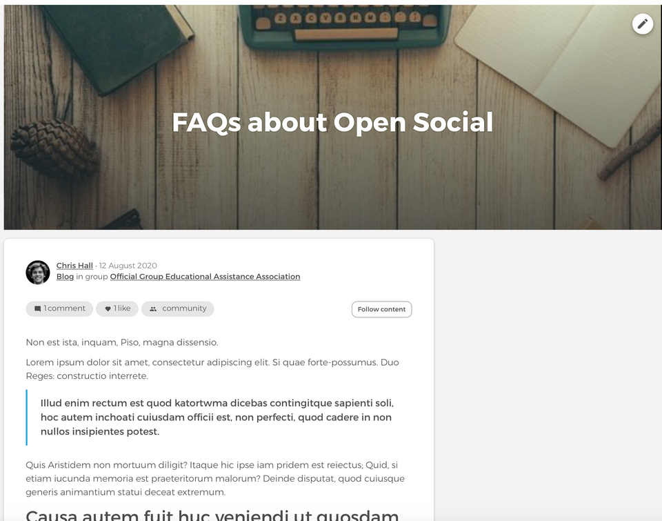 Edytor Topic Open Social z opisem i załącznikami