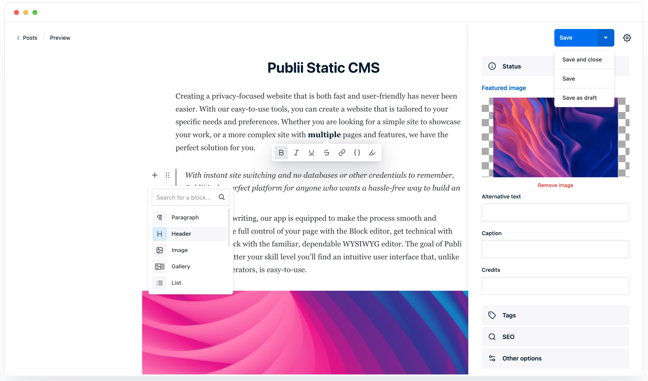 Pisanie artykułu w Publii open source static site generator