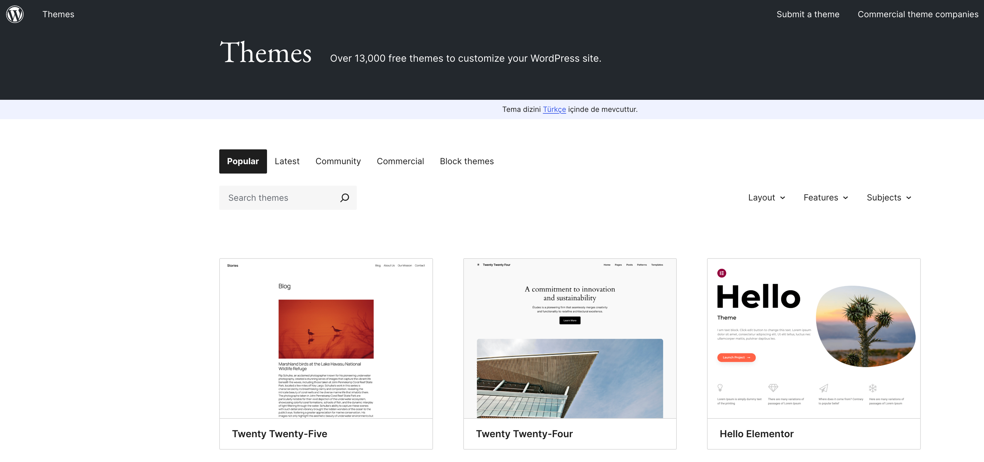 Motywy dostępne w WordPress open source website builder