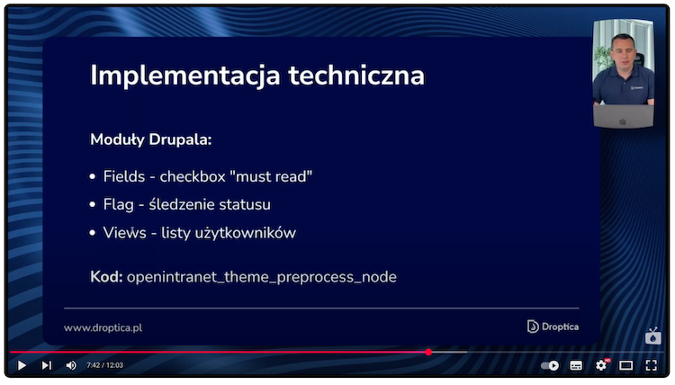 Lista modułów użytych do implementacji technicznej funkcji “Must Read” w Open Intranecie na Drupalu.