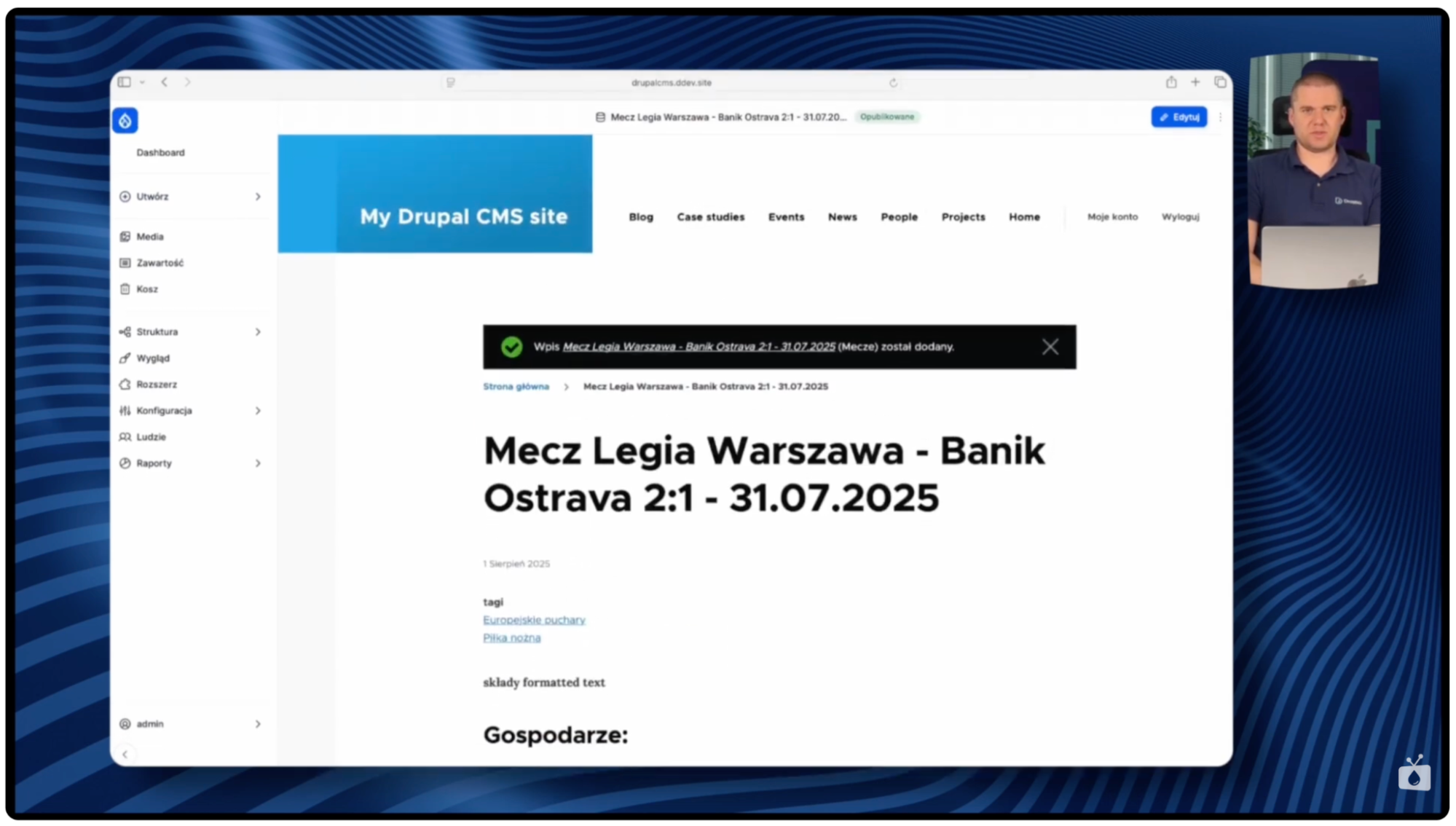Dziewiąty screen: automatyczne generowanie treści w Drupalu