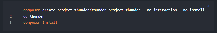 Stworzenie projektu i instalacja Thundera wymaga wprowadzenia określonej komendy w kodzie. 