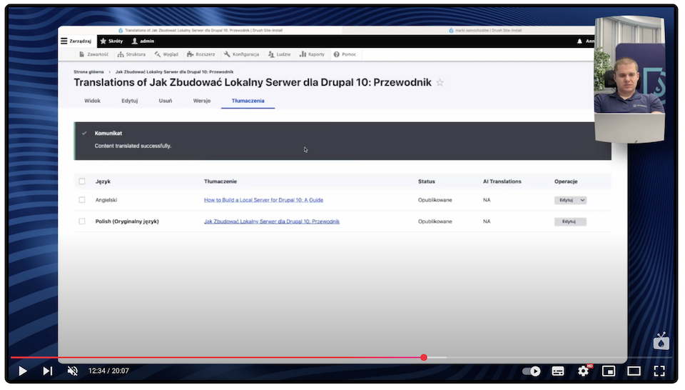 Tłumaczenie treści na stronę internetową na Drupalu z zastosowaniem modułu AI Translate.