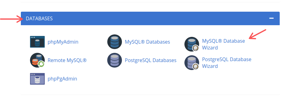 Sekcja Databases w Bluehost