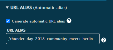 W polu URL Alias w edytorze możemy uzupełnić i skonfigurować nowy alias dla naszej strony internetowej. 