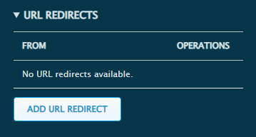 W sekcji URL Redirects użytkownicy mogą tworzyć i zarządzać przekierowaniami na stronie. 