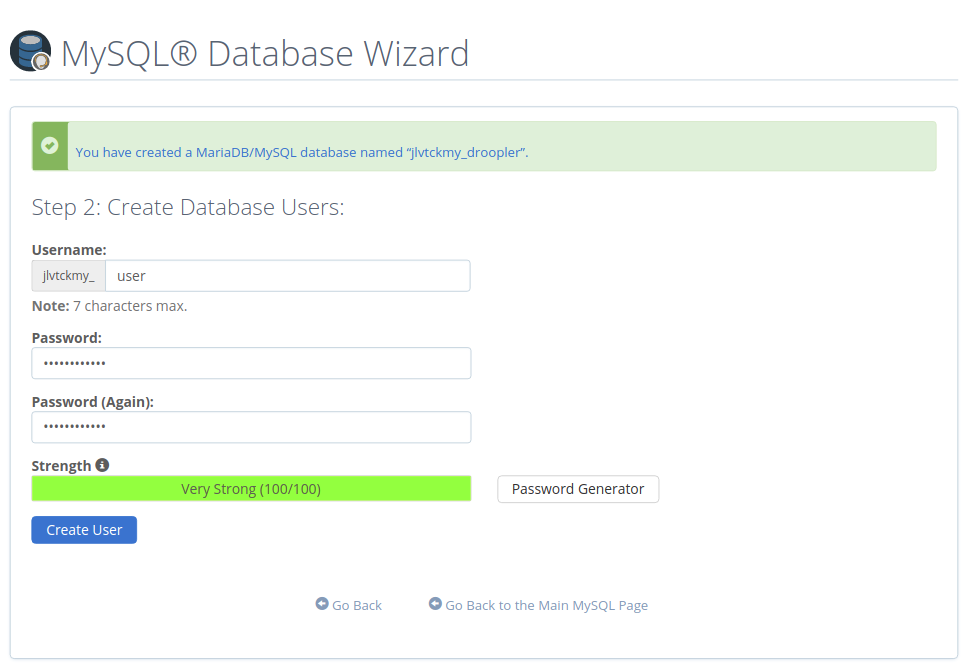 Definiowanie użytkowników bazy danych w MySQL Database Wizard