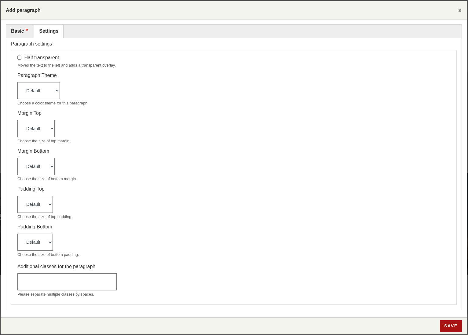 W zakładce Settings możemy skonfigurować więcej ustawień dla danego paragrafu