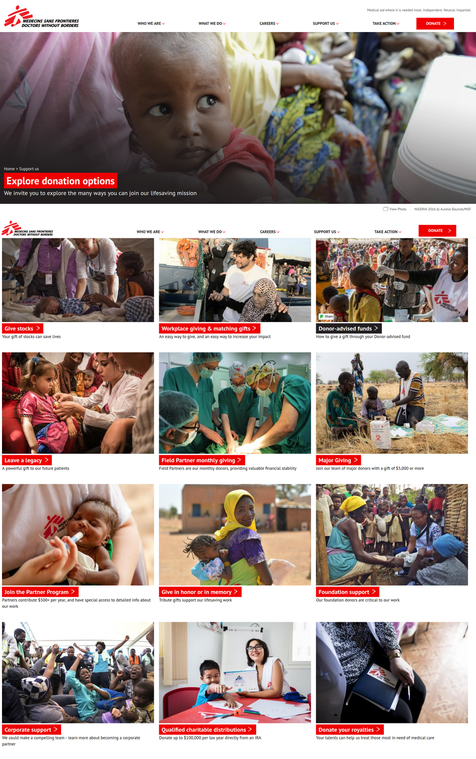Donation options of MSF website based on Drupal