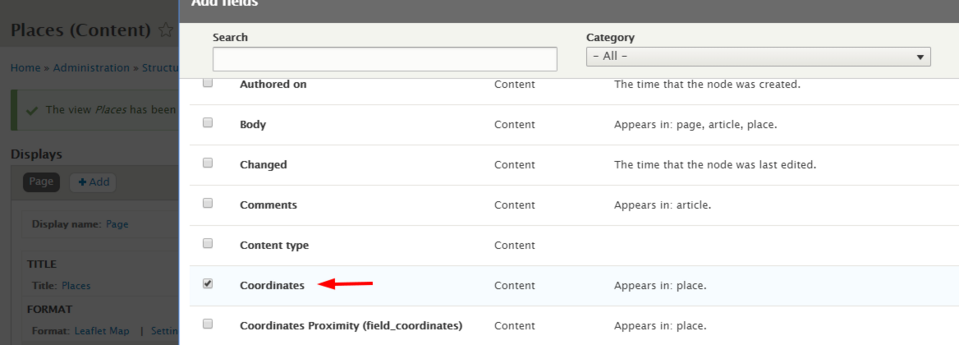 Sample view adding coordinates