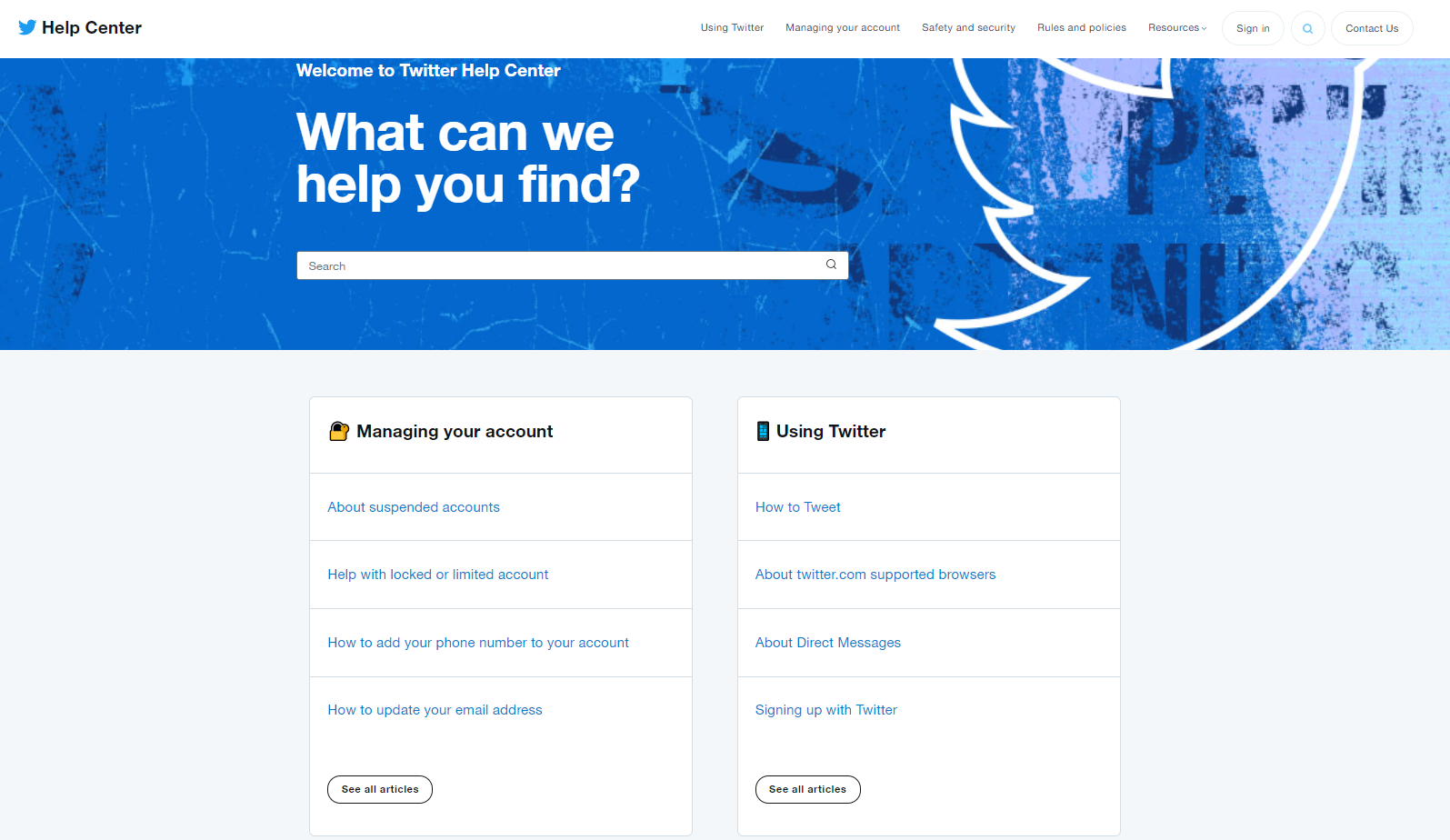 Centrum pomocy Twittera zawiera bardzo przejrzyste i uporządkowane FAQ