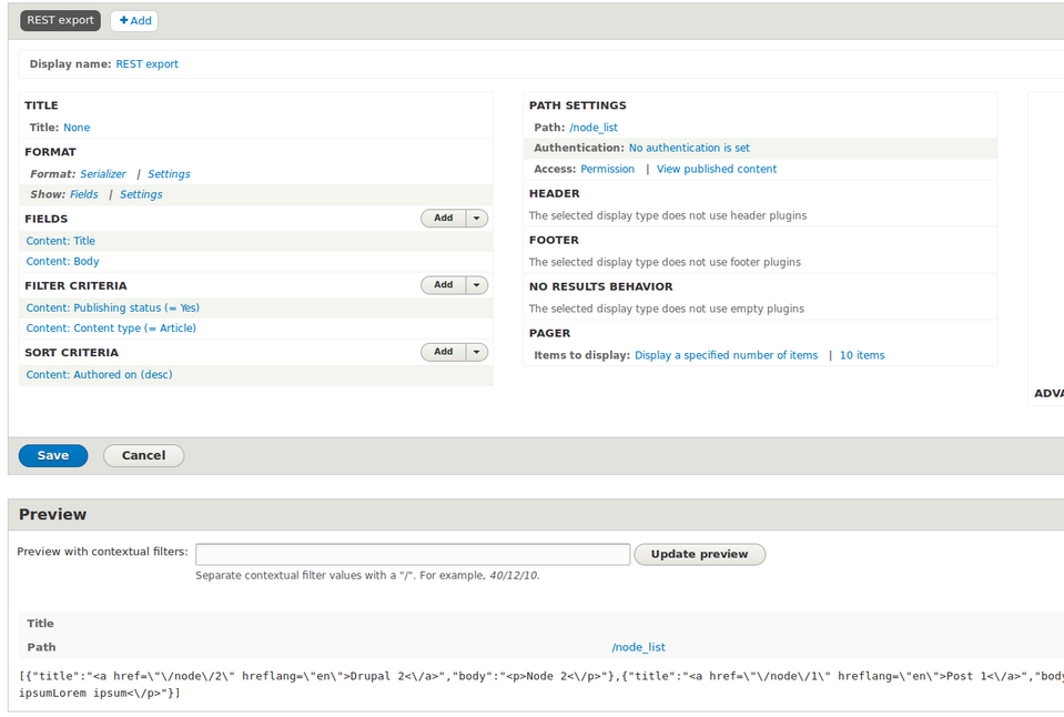 Views - konfiguracja views JSON