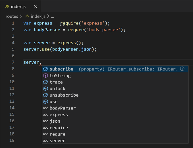 Uzupełnienia w kodzie w edytorze kodu Visual Studio Code