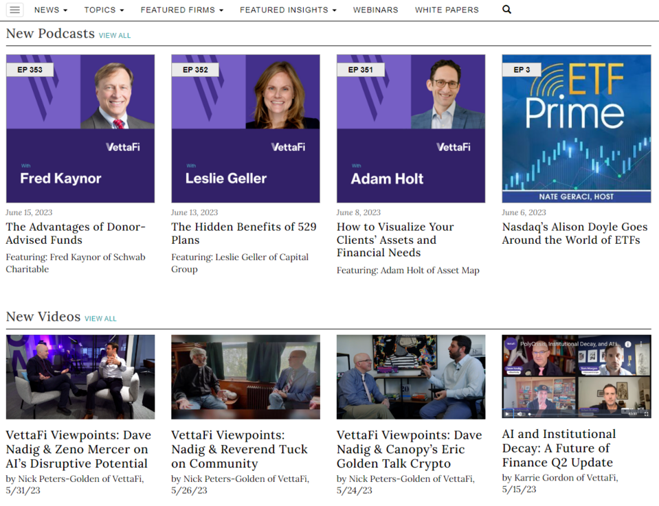 Strona Advisor Perspectives zawiera podcasty i wideo z udziałem różnych ekspertów.