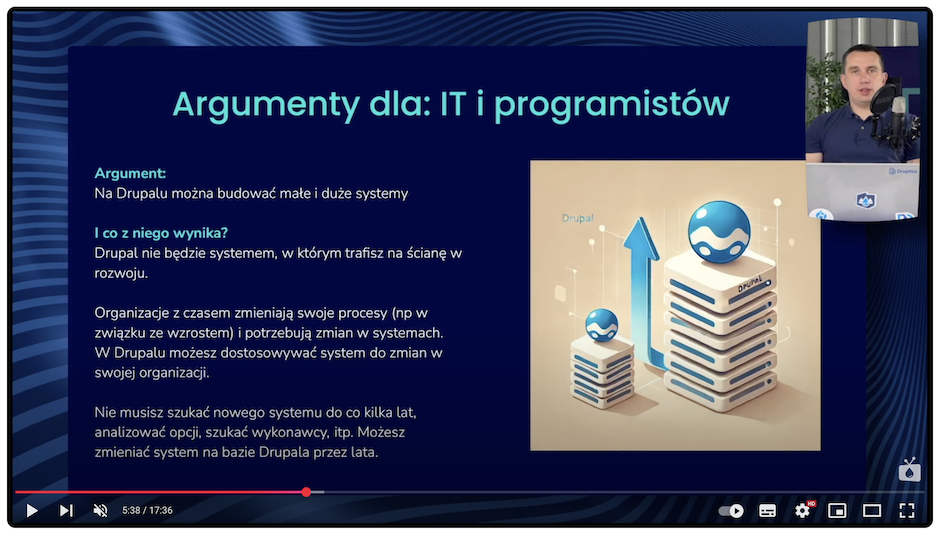 Argument dla IT i programistów prezentujący informację, że Drupal to system do skalowania projektów.