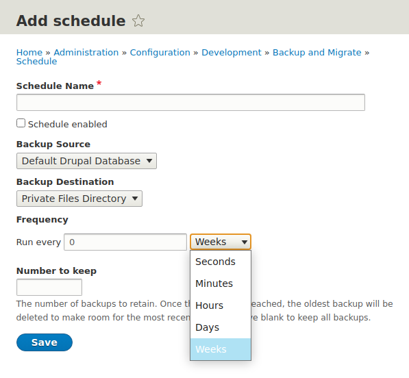 Backup and Migrate - Scheduling