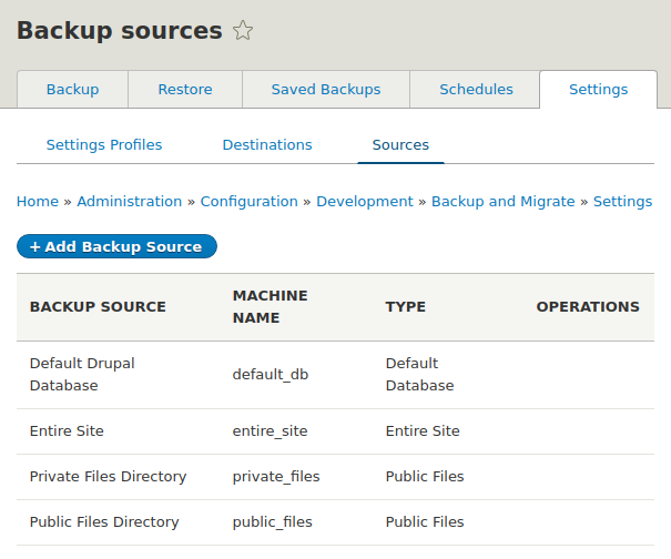 Backup and Migrate - Sources