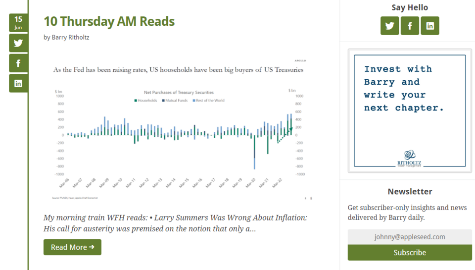 Barry L. Ritholtz z bloga finansowego The Big Picture codziennie przygotowuje porcję newsów