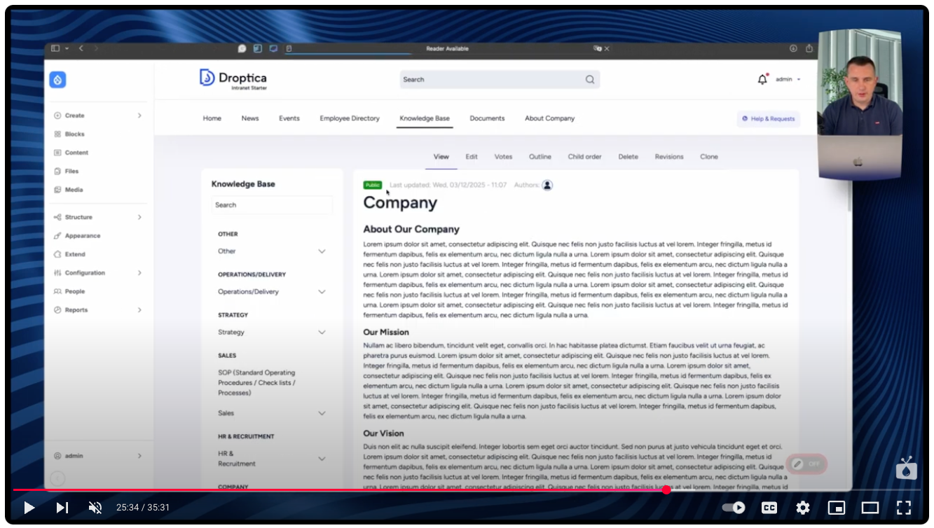 Baza wiedzy w Open Intranet gromadzi wszystkie instrukcje, procedury i poradniki firmy 