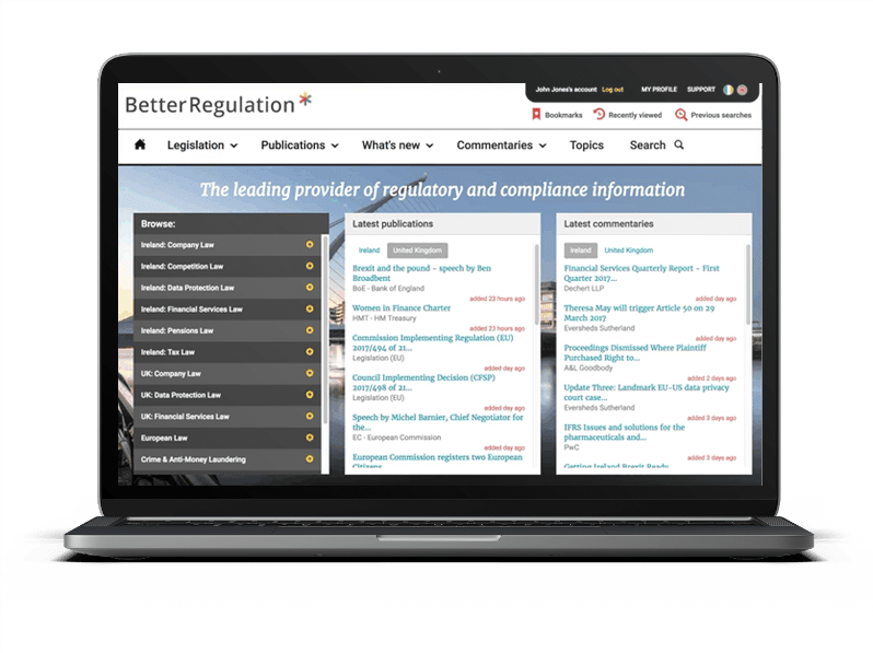 Ekran z widokiem systemu BetterRegulation do wyszukiwania i zarządzania dokumentami prawnymi.