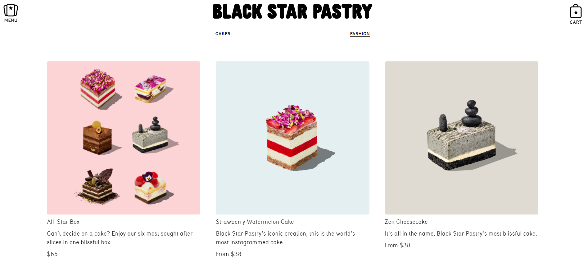 Zdjęcia estetycznego jedzenia są główną przewagą strony Black Star Pastry