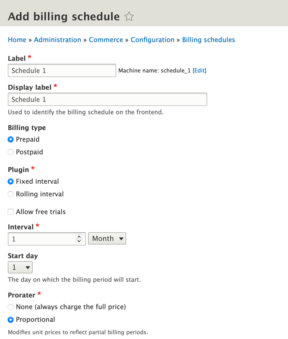 billing schedule formularz