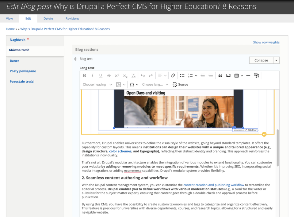 CKEditor 5 zastosowany w Drupalu 10 to przykład przyjaznego użytkownikom edytora w systemie CMS. 