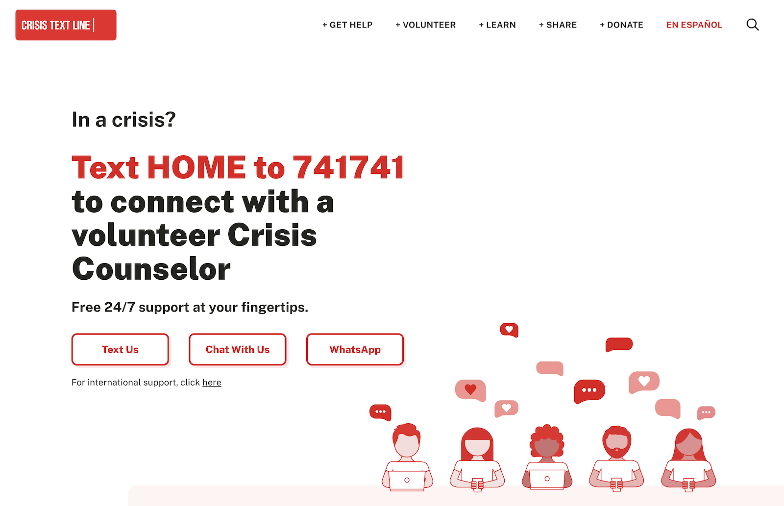 Strona internetowa organizacji non-profit Crisis Text Line ułatwia znalezienie ważnych informacji.