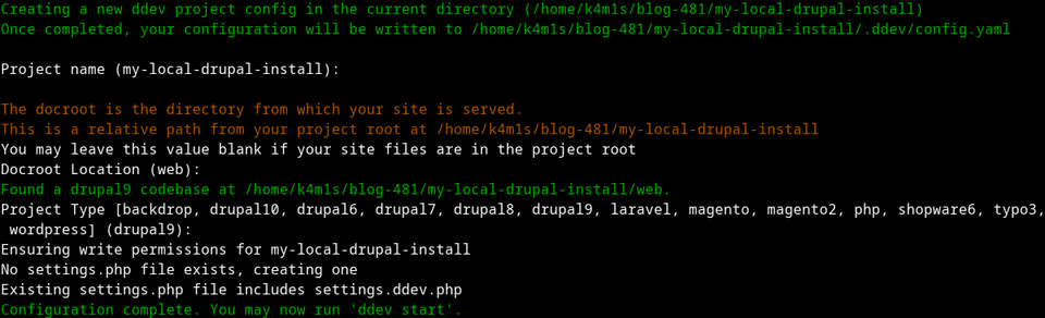 Uruchamianie polecenia Ddev config do utworzenia lokalnego środowiska programistycznego z Ddev