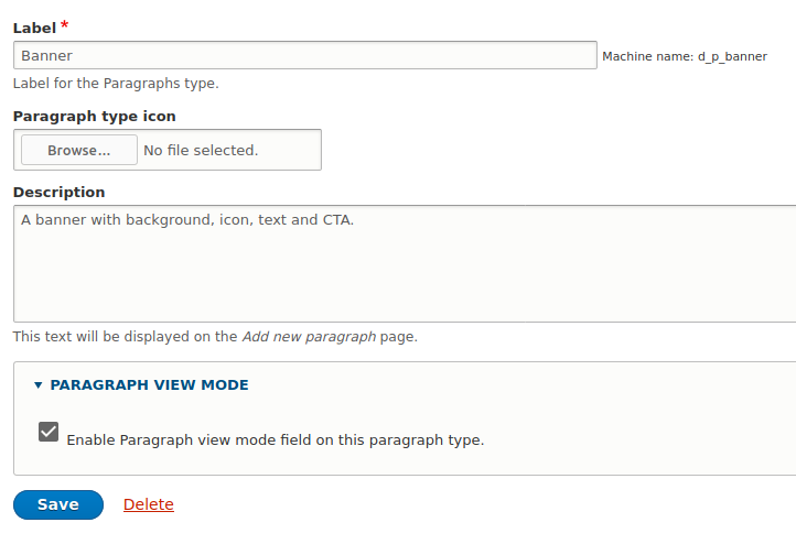 Formularz modułu Paragraph view mode