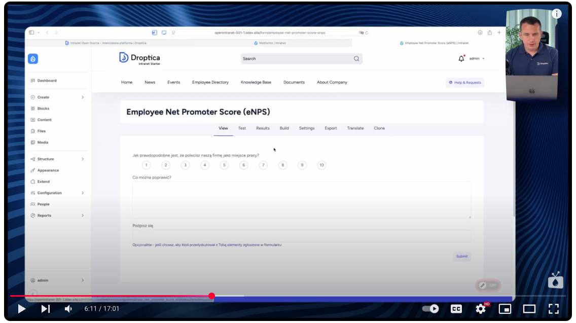 Formularz eNPS w intranecie pomaga zbierać opienie pracowników i zwiększać ich zaangażowanie