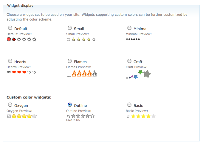 Wybór widgetu, który będzie wyświetlany w ramach modułu Fivestar