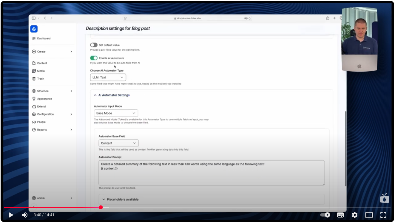 Generowanie opisu dla blog posta z modułem AI Automators w Drupalu