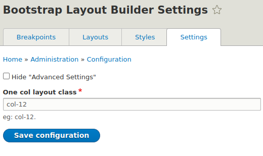 Definiowanie globalnej klasy w zakładce Bootstrap Layout Builder Settings
