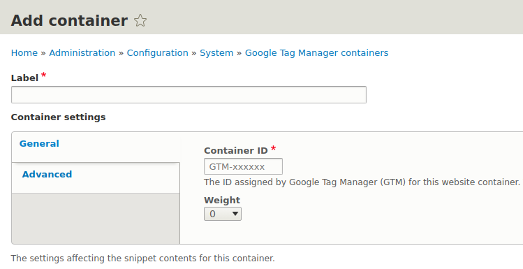 Google Tag Manager - Container add