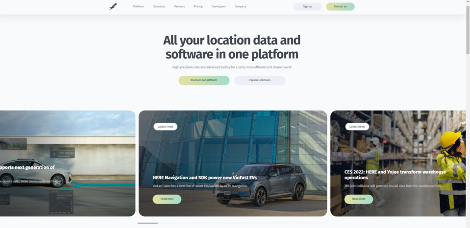 Strona Here.com jest częścią platformy doświadczeń cyfrowych, którą stworzyliśmy dla tej firmy