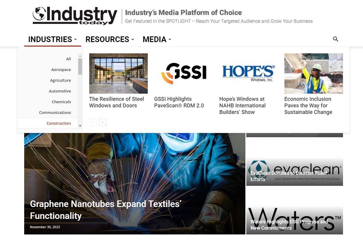 Na blogu o produkcji Industry Today można filtrować artykuły według typów branż, których dotyczą