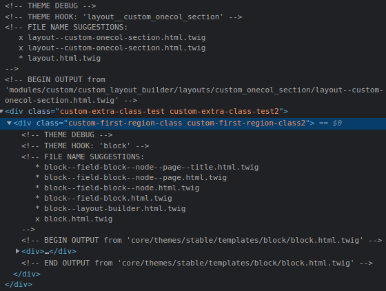 Wycinek kodu HTML zawierający tagi i atrybuty sekcji dla Layout Pluginu