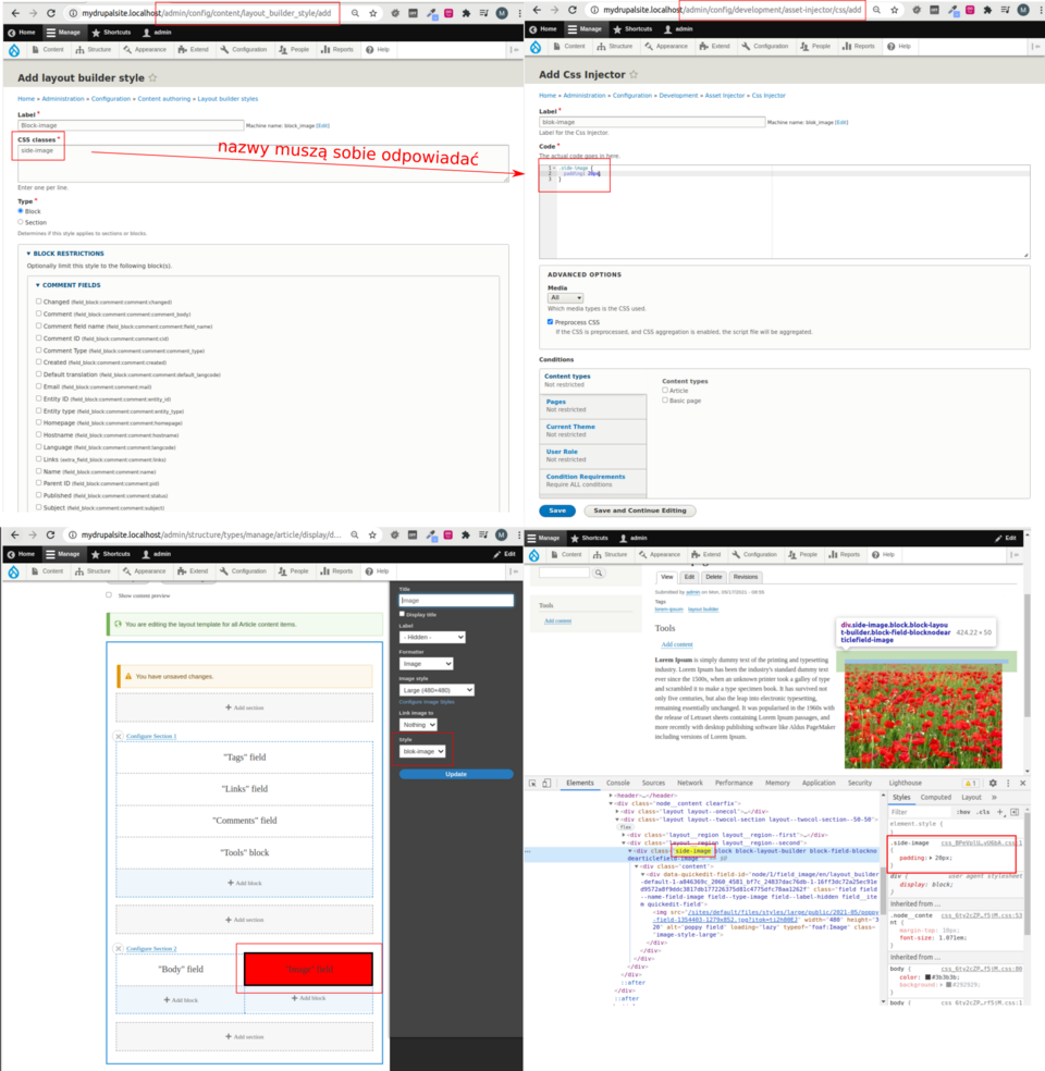 Ostylowywanie elementów landing page'a przy pomocy modułów Drupala Layout Builder Styles i Asset Injector