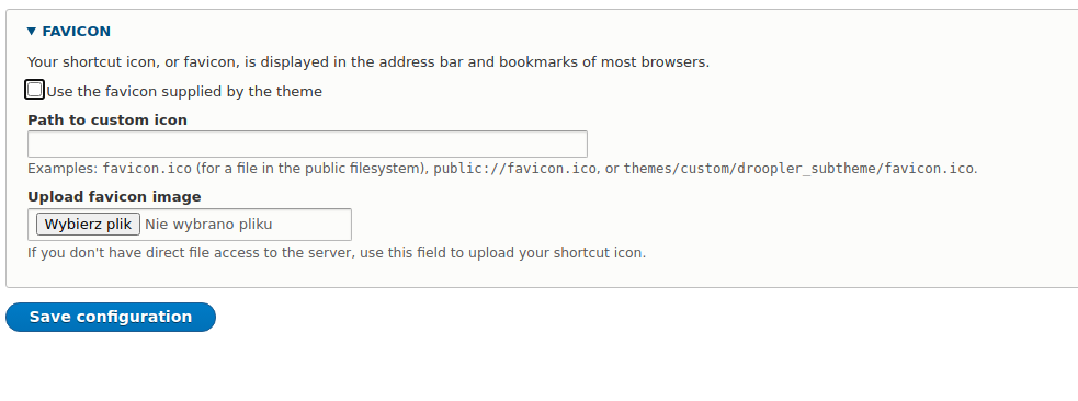 Miejsce do dodawania favicony w Drooplerze