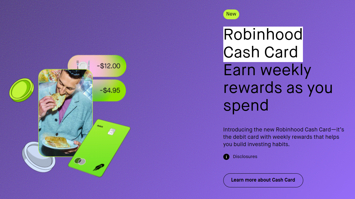 Wyrazisty design strony fintechowej Robinhood sugeruje, że jest skierowana do młodszych odbiorców