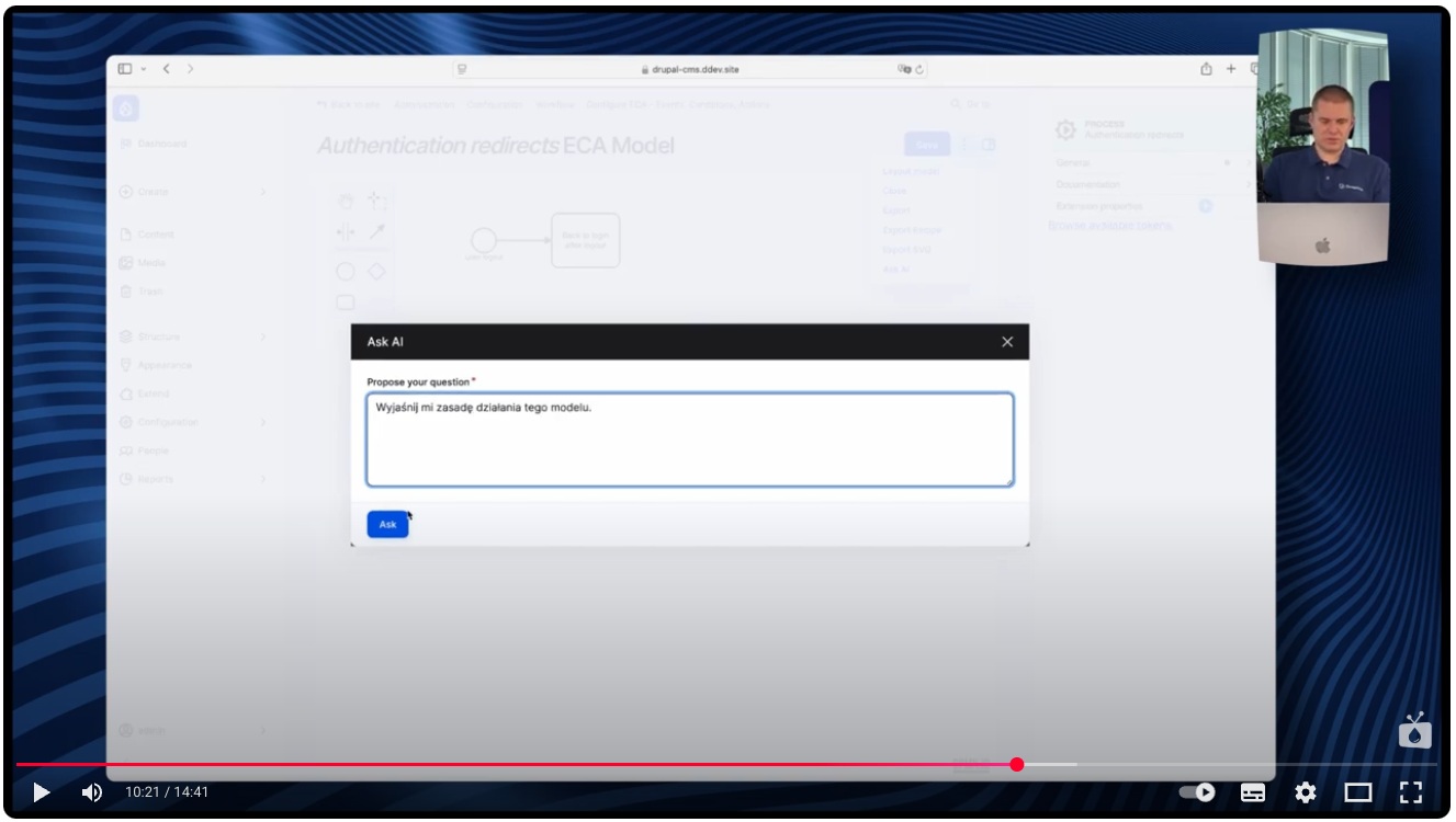 Opcja Ask AI jest dostarczana przez moduł AI Integration - ECA