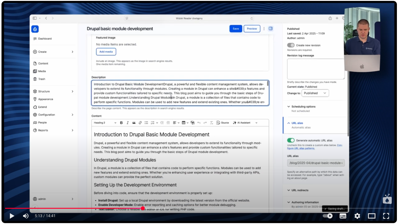 Tekst w polu Description, wygenerowany przez moduł Drupala AI Automators