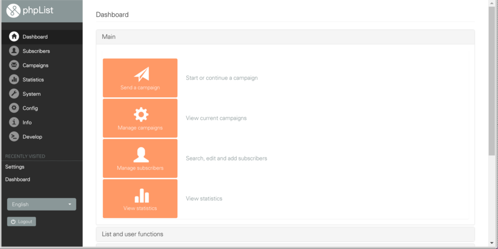 Panel użytkownika w phpList, narzędziu do email marketingu