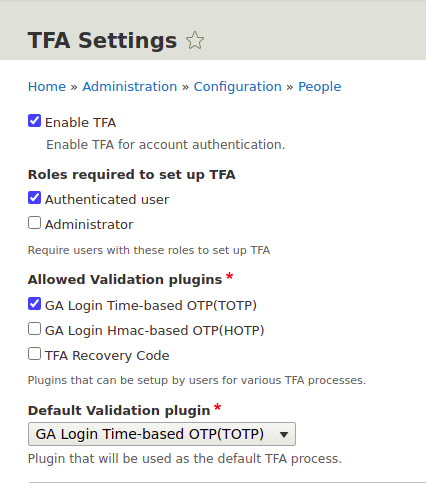 Pluginy do uwierztelniania dostępne w TFA Settings