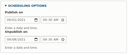 Ustalanie godziny publikacji artykułu i cofnięcia publikacji w Schedulerze