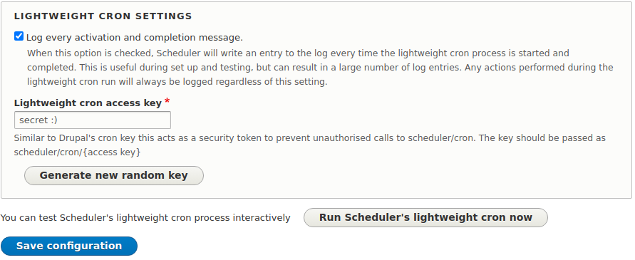 Ustawienia Lightweight cron w module Scheduler